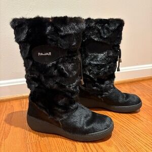Pajar Vintage Black Fur & Pony Hair Winter Apres Ski Skiing Boots Size EU 40